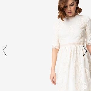 Vintage Antique Ivory Embroidered Lace Modest Midi